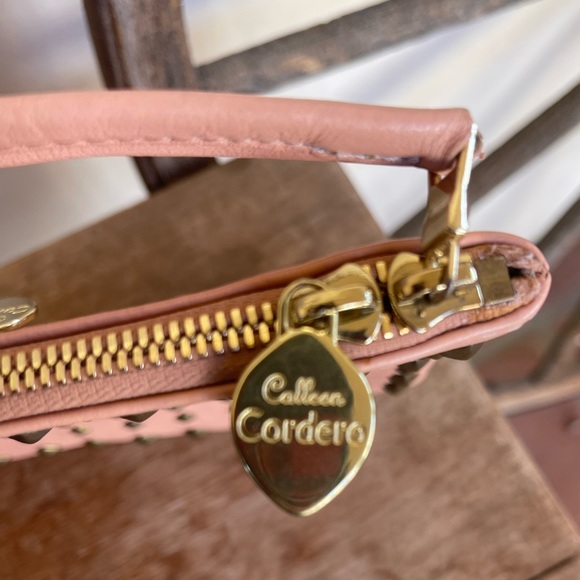 CALLEEN CORDERO Peachy Pink Studded Leather Shoulder Bag 2 Zippered Storage Cute - Picture 5 of 12